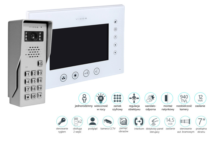 Zestaw wideodomofonu natynkowego z szyfratorem Vidos S50D M670WS2
